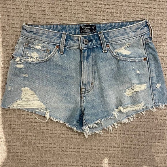 Low Rise Light Denim Shorts (Distressed) || Abercrombie & Fitch - Picture 1 of 3